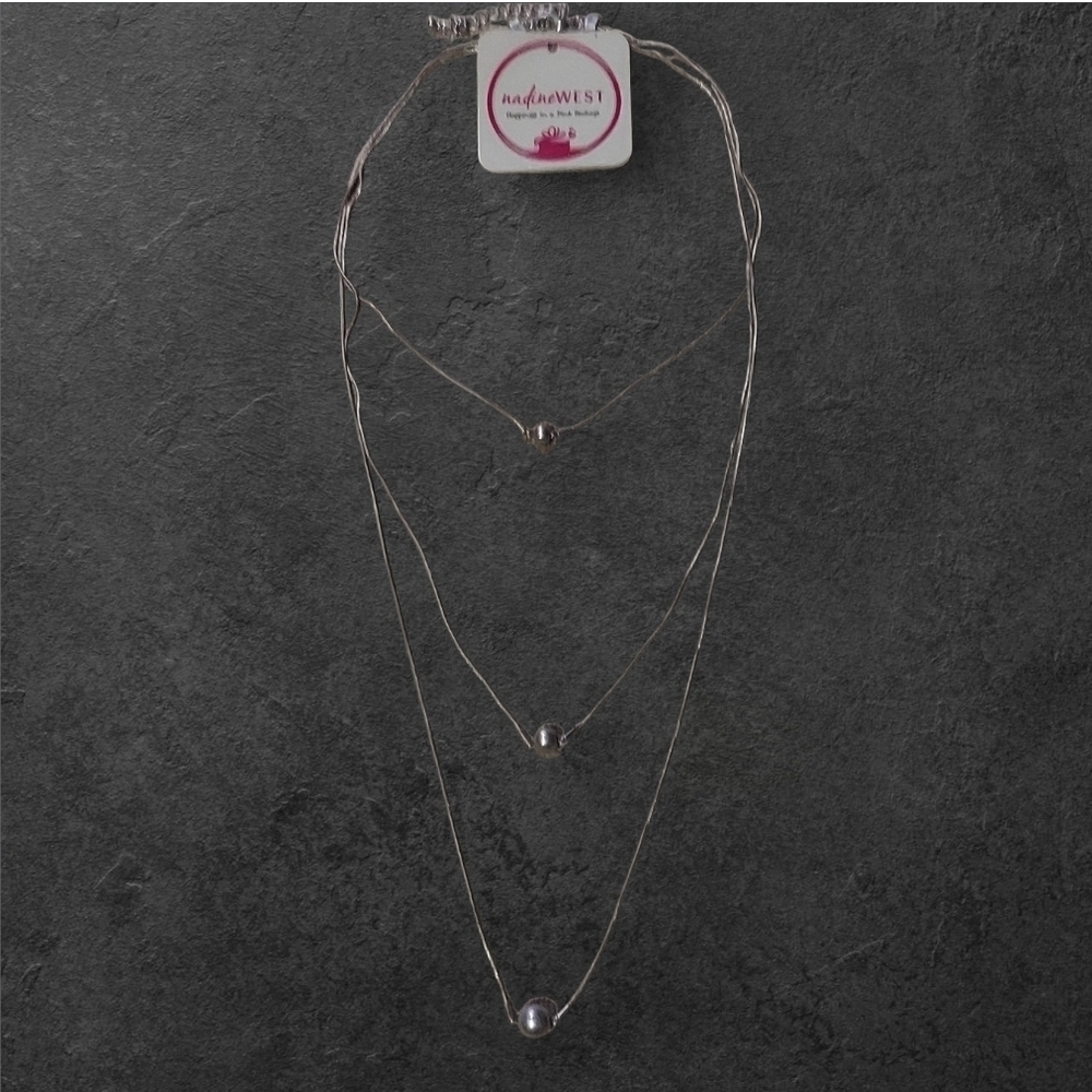 NWT NADINE WEST Silver Triple Strand Suspended Ball Necklace
